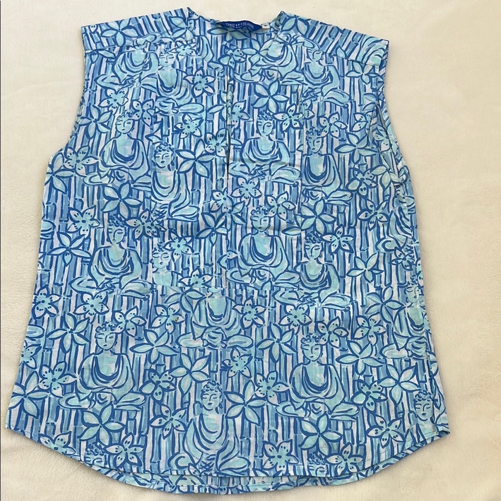 Blue Patterned Sleeveless Top